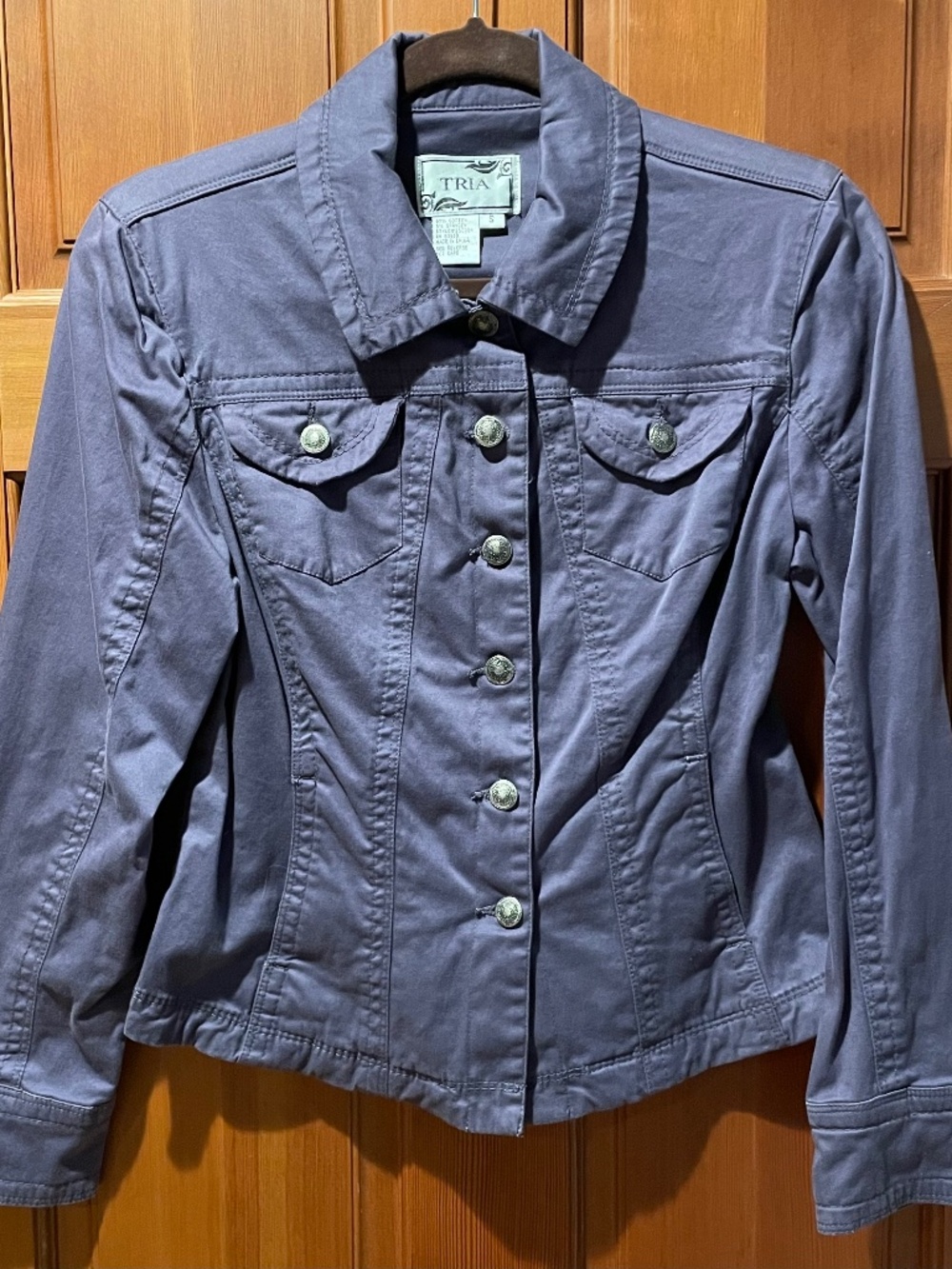 NEW TRIA Women’s Small Purple Stretch Denim Jacket